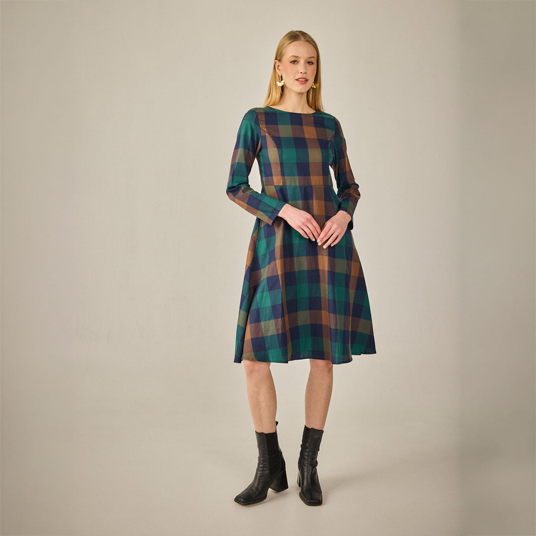 Vestido Midi Brujas Cuadros Azul