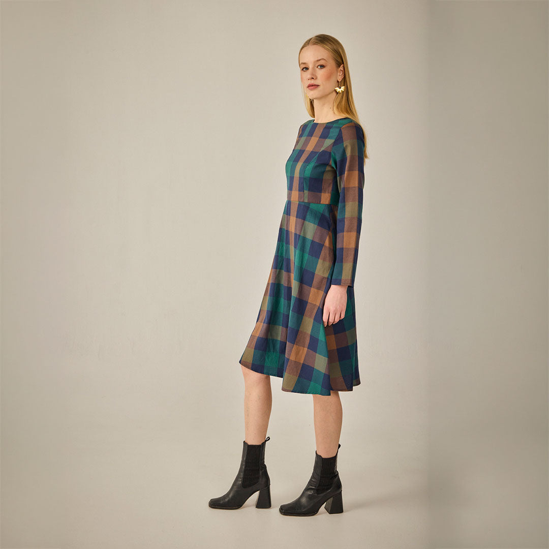 Vestido Midi Brujas Cuadros Azul