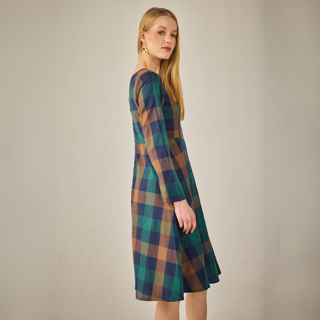 Vestido Midi Brujas Cuadros Azul