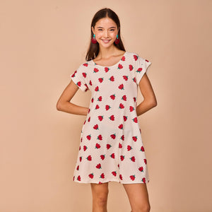 Vestido Corto Luanco Flores Rojo