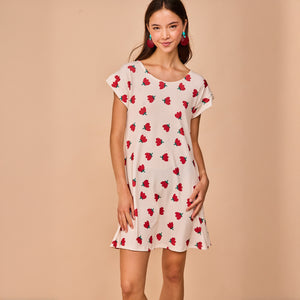 Vestido Corto Luanco Flores Rojo