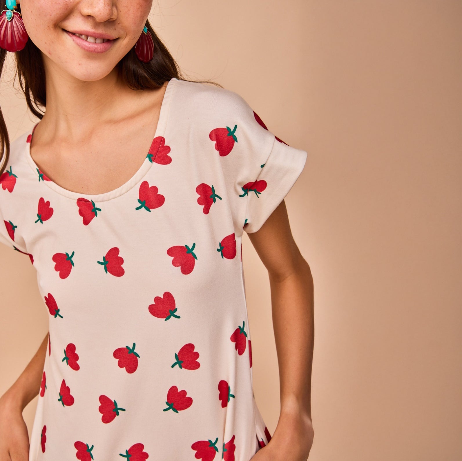 Vestido Corto Luanco Flores Rojo