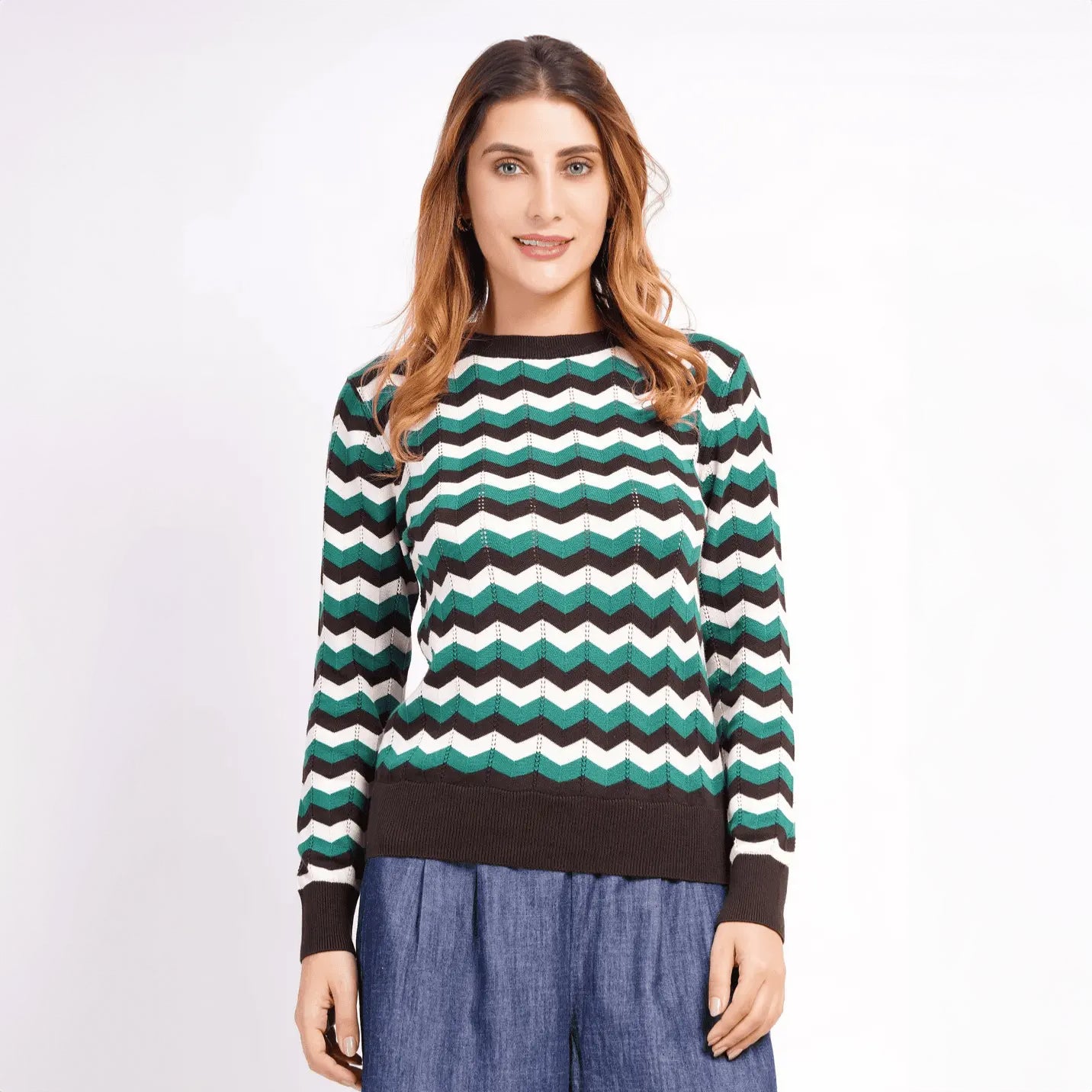 Jersey Zigzag Verde y Marrón Oscuro