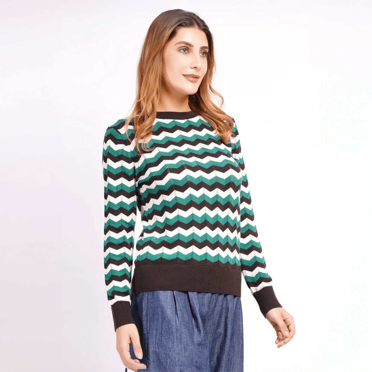 Jersey Zigzag Verde y Marrón Oscuro